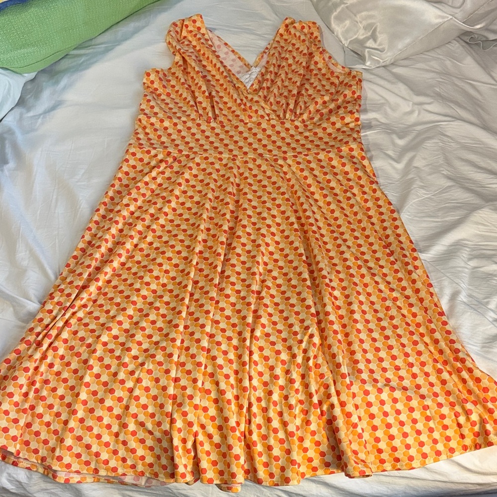 Karina Orange and Red Polka Dot Midi Dress